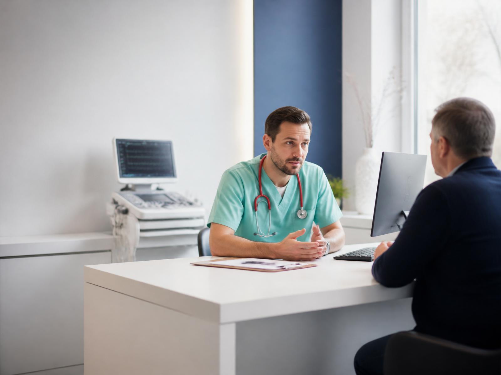 Consultație într-un cabinet modern de cardiologie.